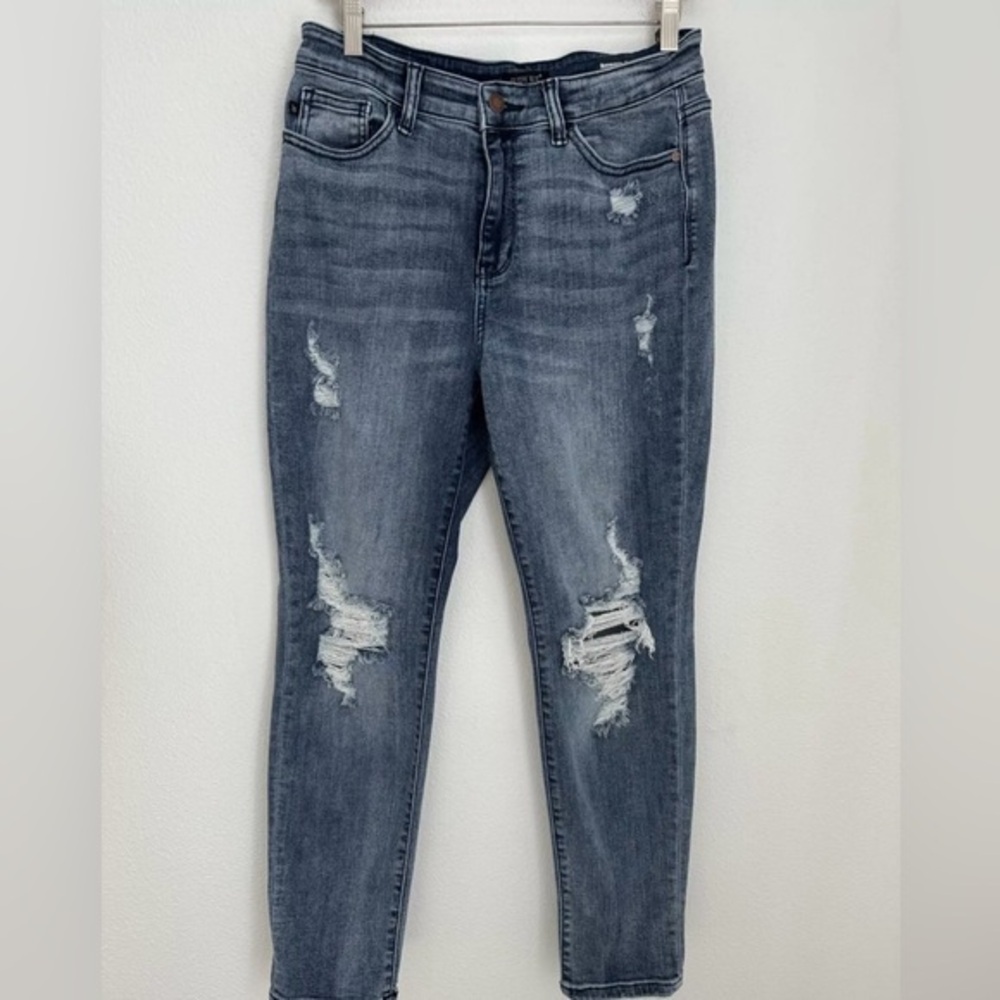 Judy Blue Boyfriend Fit Distressed High Rise Blue Denim Stretch Jeans Size 9/29